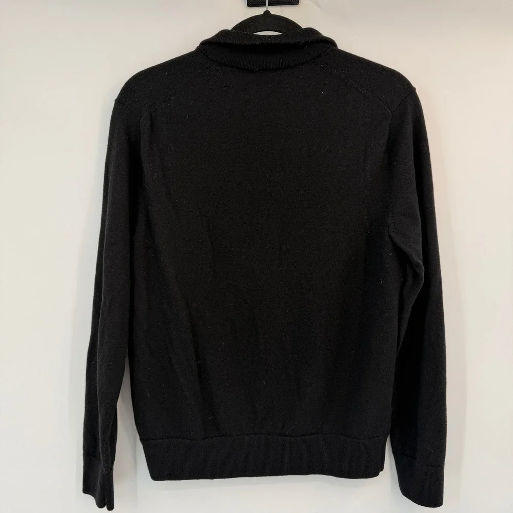 Banana Republic Mens Black Italian Merino Wool Quarter Zip Sweater Large Baruffa